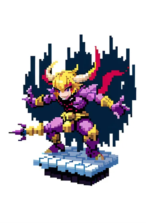 Fantasy animation pixel art,pix,Pixel art,legos,legos,1 monster,female pervert,No background,The horns of the bull devil