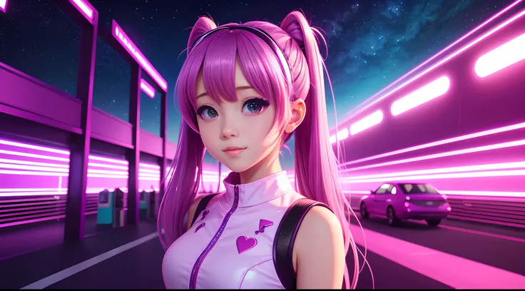 cute synthwave anime girl