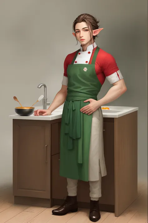 anime style half dwarf half elf chef male