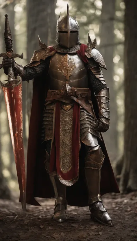 (Best quality,4K,8K,A high resolution,Masterpiece:1.2),Ultra-detailed,(Realistic,Photorealistic,photo-realistic:1.37),A sword-wielding demon armor warrior stood in the hall, Full body portrait of the mysterious knight, Wearing heavy armor，A sacred warrior ...