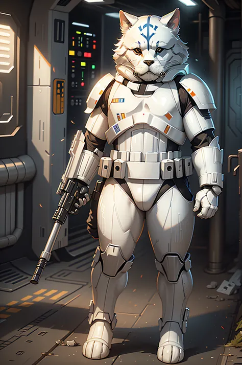 C4tt4stic,StarWars、Cartoon of soldiers in battle wearing stormtrooper white costume、Anthropomorphic breed Border Collie