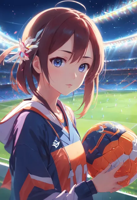 (Kaguya personaje ficticio del anime Kaguya sama solve is war) , 1 mujer, trotando,jugando futbol, Easy concentration expression, ropa de futbol blanca, muslos grandes, pechos grandes, sudor, cabello mojado, (estadio fondo de pantalla CG 8k extremadamente ...