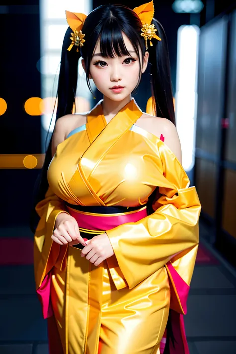 ((gorgeous Golden kimono)),((gorgeous orange kimono)),((gorgeous pink kimono)),((gorgeous red kimono)),((royal textured kimono)), (((smile:1.0, laugh:1.0))),

1girl, solo, makeup, highres, large breasts:1.4 , cleavage, looking at viewer, smile, bangs, bare...