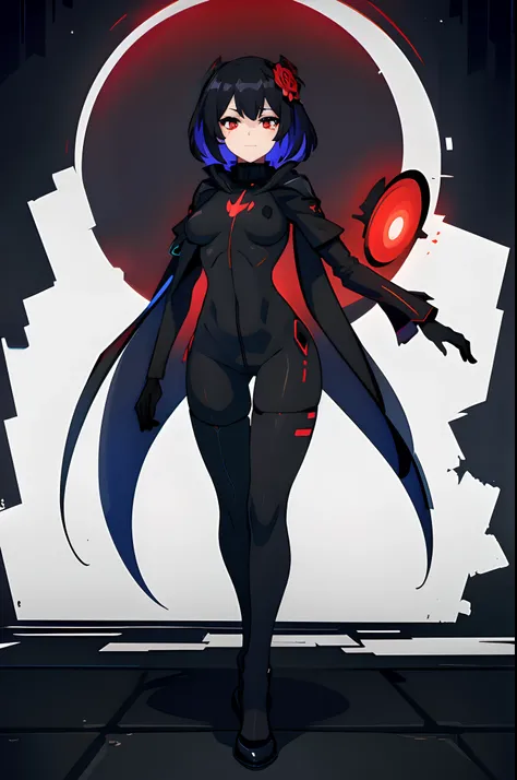 NSFW, The upper part of the body, (Solo) (1girll, Medium breasts), (A beautifully drawn face:1.2) (Manteau:1.3) serious smile, Dynamic pose, Break (Stand in a very dark cyberpunk night apartment:1.3) Cross Health Bar Break，black lence stockings，Chiaroscuro...