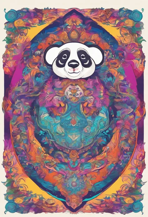 vibrant color drawing of a simple cute panda based mandala