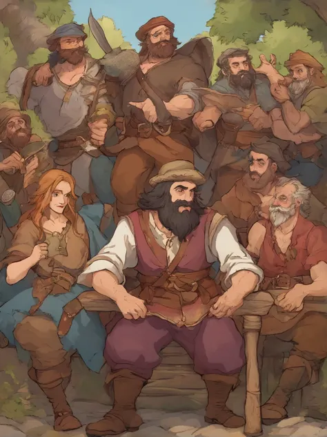 Un grupo de hombres barbudos y bigotudos en la Europa medieval bebiendo cerveza en una taberna, Poco probable, 8K resolution , Obra maestra