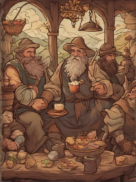 Un grupo de hombres barbudos y bigotudos en la Europa medieval bebiendo cerveza en una taberna, Poco probable, 8K resolution , Obra maestra