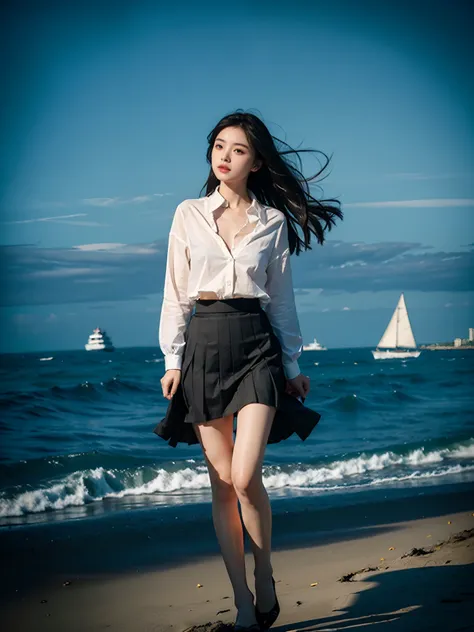 best qualtiy，tmasterpiece，超高分辨率，（Fidelity：1.4），RAW photogr，1girll，The gauze skirt flew up，dans la mer