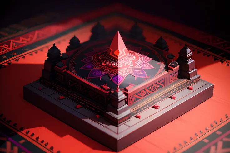 A Hindu mandala in the colors red purple and red, smoke, sinister, low poly, isometric art, 3d art, high detail, artstation, concept art, behance, ray tracing, smooth, sharp focus, ethereal lighting