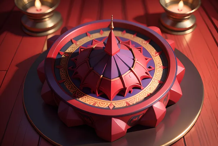 A Hindu mandala in the colors red purple and red, smoke, sinister, low poly, isometric art, 3d art, high detail, artstation, concept art, behance, ray tracing, smooth, sharp focus, ethereal lighting