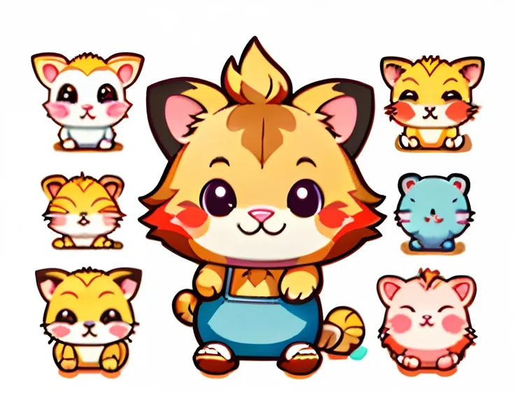 Enhance the details，Trim complex colors，high qulity，4K,A group of cartoon pigs with different expressions and expressions, adorable digital art, Cute lion Pokemon, Cute characters, cute artwork, Cute detailed digital art, adorable creature, Cute animals, s...