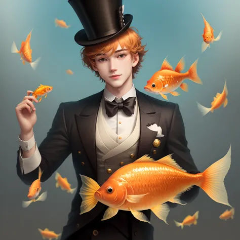 Gold fish with a top hat on his head