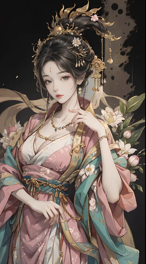 Original，（illustratio：1.1），（best qualtiy），（tmasterpiece：1.1），（the Extremely Detailed CG Unity 8K Wallpapers），（a color：1.2），1 The god of peach blossoms，goddes，，ancient costume，Hanfu，best qualtiy，Extremely detailed jewelry，Plum petals，scenecy，rios|Wagas，