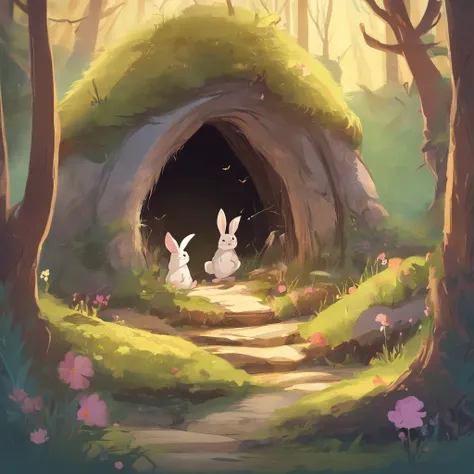 A bunny who lives in a beautiful burrow in the middle of the forest with his family of rabbits.