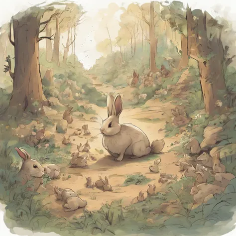 A bunny who lives in a beautiful burrow in the middle of the forest with his family of rabbits.