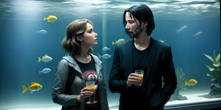 Jennifer lawrence in an aquarium with keanu reeves