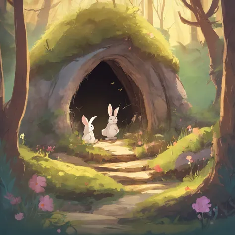 A bunny who lives in a beautiful burrow in the middle of the forest with his family of rabbits.