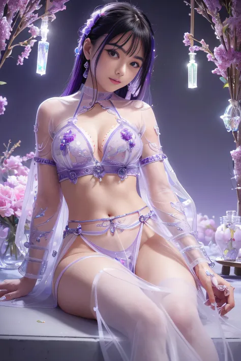 maidennurse、kawaii、(shorttwintail)、(((Details of intricate ornaments on the chest)))、(((colorlesstransparentlatexlarge-format:1.4)))、Small mechanical launch port on the chest、(((Large transparent resin :1.4)))、((super realistic details))、globalillumination...