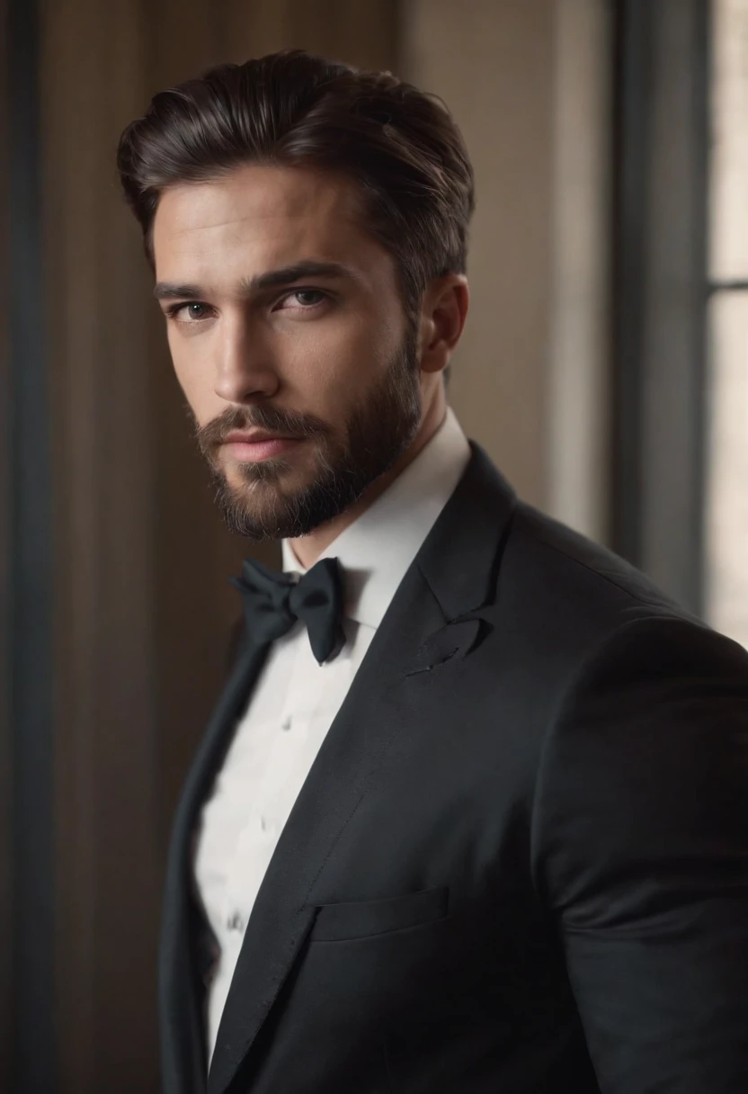 Homem lindo de terno , barba linda , cabelo curto, homem sexy executivo, terno preto