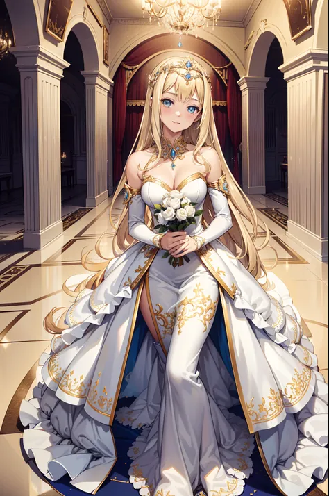 teens girl，divino，Enchanted，Enchanted，blond hairbl，having fun，Being in love，White and yellow princess dress，Silver Crown，intricate detailed clothes，(Diamond decoration)，Royal motif，swim wears，inside in room，(Shine:1.2), (Best quality), (Masterpiece:1.2)，Be...