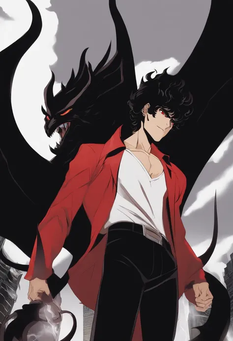 devilman, 1 guy, 23 years old, black hair, red eyes, akira fudo