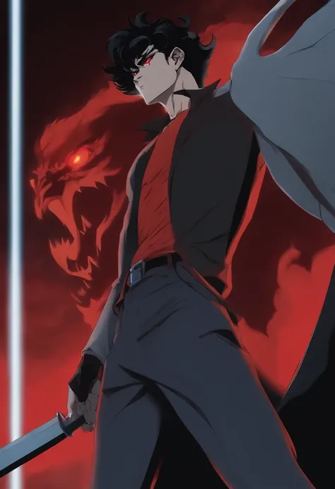 devilman, 1 guy, 23 years old, black hair, red eyes, akira fudo