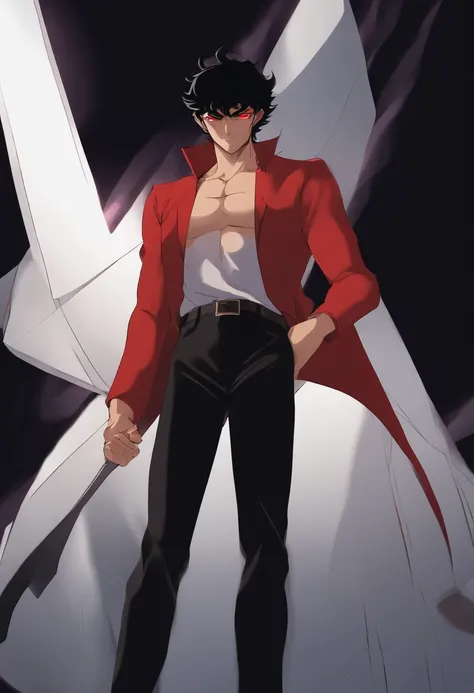 devilman, 1 guy, 23 years old, black hair, red eyes, akira fudo