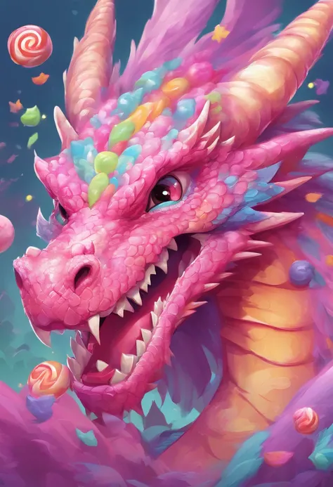 (best quality),candy dragon,flat art,western dragon,smooth surface,textured sugar,playful eyes and smile,deliciously vibrant colors,simple background,pastel tones,soft lighting,artistic rendering"