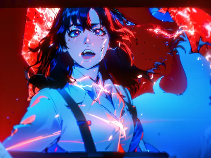 anime girl with black hair and white shirt with red light, ilya kuvshinov. 4 k, anime style. 8k, anime style mixed with fujifilm, anaglyph effect ayami kojima, kuvshinov ilya, ilya kuvshinov style, digital art ilya kuvshinov, satoshi kon artstyle, style of...