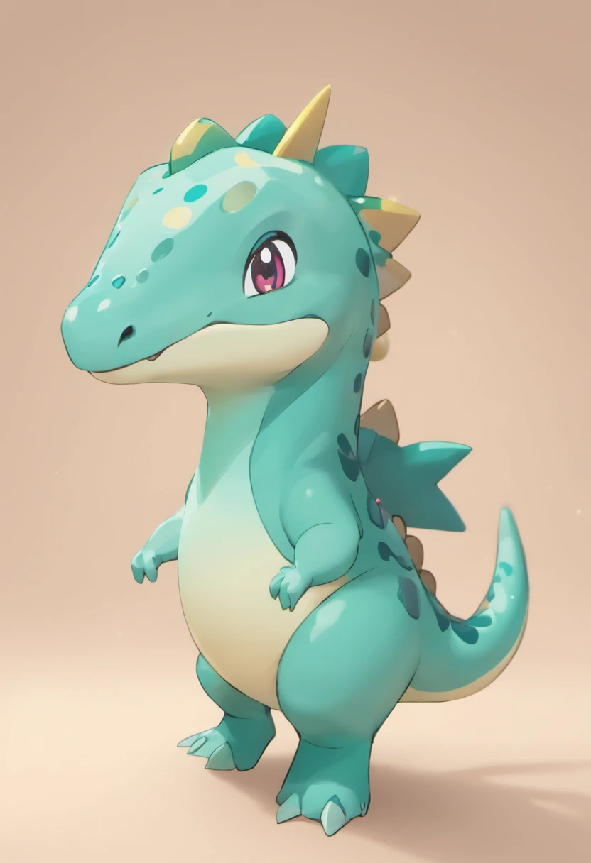 Cute kawaii dinosaurs，teal skin，Popmart blind box，claymaterial，Bright background，arte 3D，depth of fields，pixar trend，hyper realisitc，Ray traching，Complicated details，animation lighting，full bodyesbian，Standing is more three-dimensional