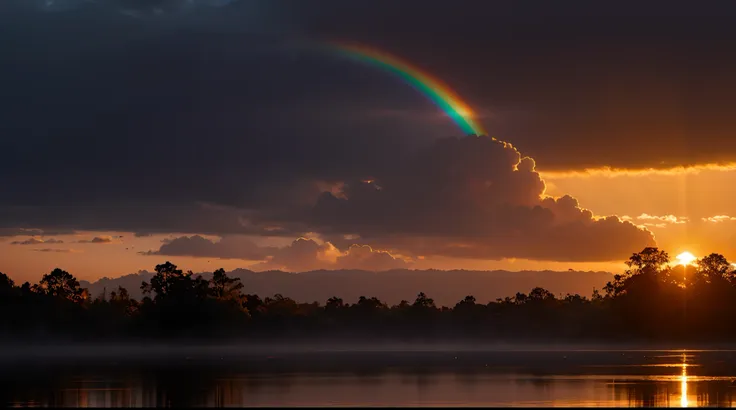 beautiful sight，8k，lots of detail，hyper realisitc，there are dark clouds in the sky，evening light，beautiful sunset，light shines t...