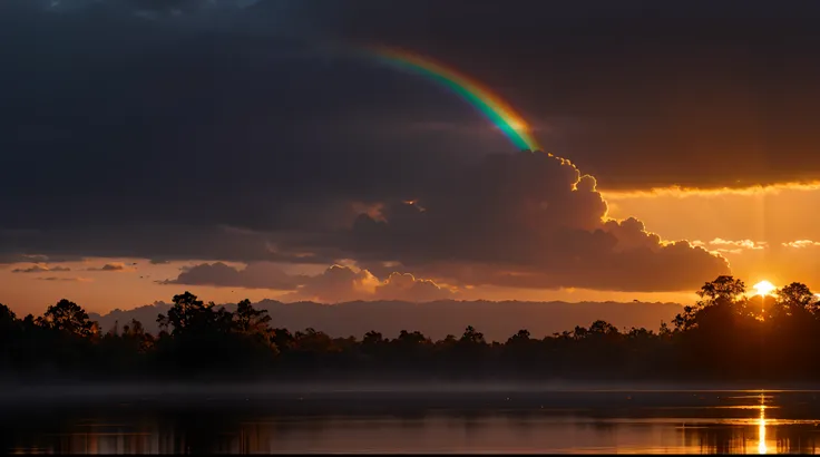 beautiful sight，8k，lots of detail，hyper realisitc，there are dark clouds in the sky，evening light，beautiful sunset，light shines t...