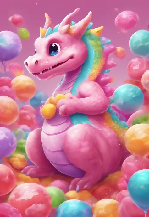 (best quality),candy dragon,flat art,western dragon,smooth surface,textured sugar,playful eyes and smile,deliciously vibrant colors,simple background,pastel tones,soft lighting, cute, bubblegum