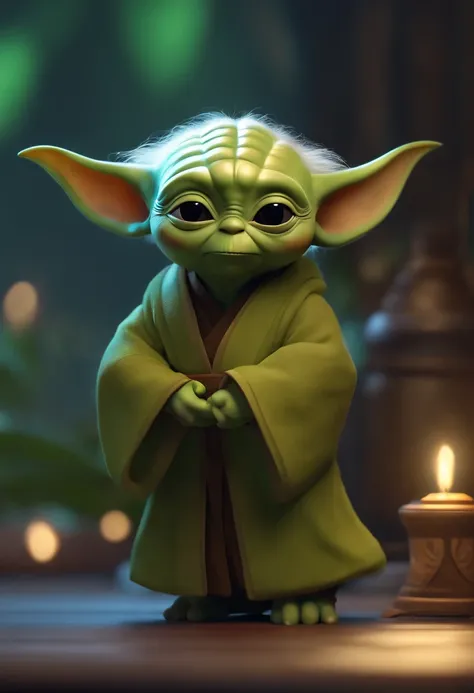 Chibi yoda, pixar 2022, modern Disney style