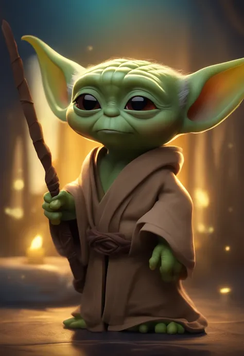 Chibi yoda, pixar 2022, modern Disney style