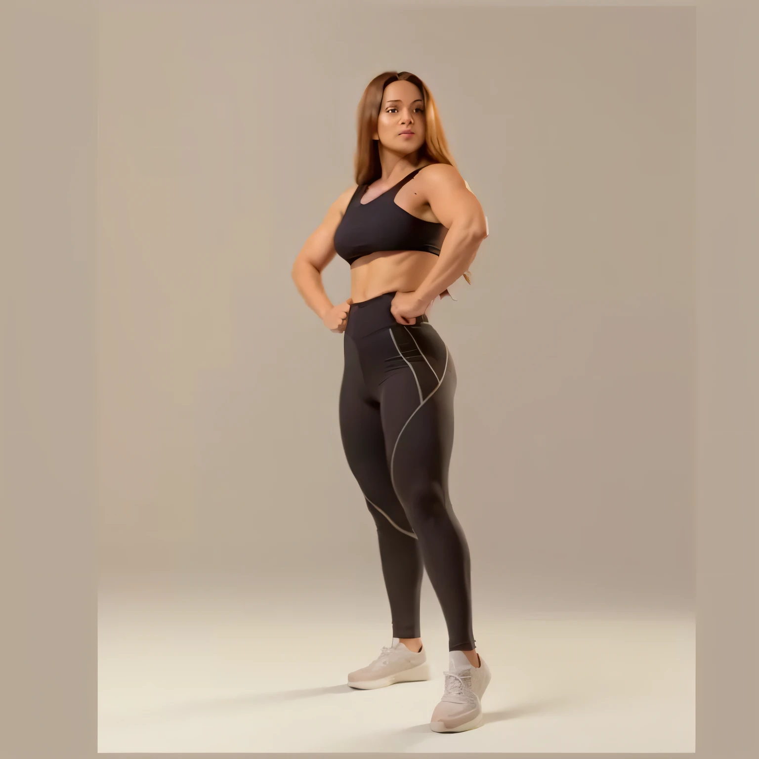 a woman in a black sports bra top and black leggings, Leggings, encaixar, fit curvy physique, Jet Black Leggings, standing athletic pose, foto encaixar, Cottagecore!! corpo encaixarness, Leggings Pretas, usando roupas pretas apertadas, menina em forma, mod...