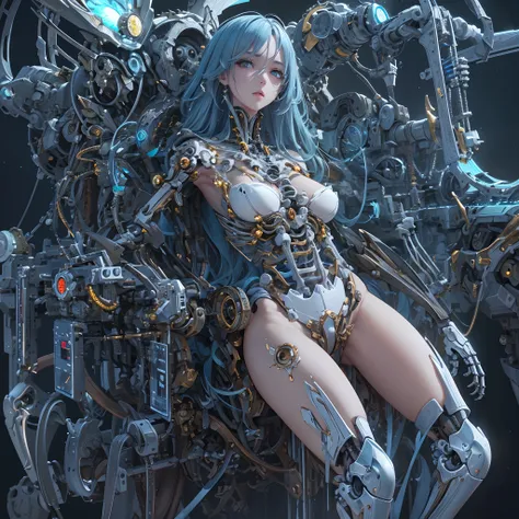 (​masterpiece)、(top-quality)、(top-quality)、​masterpiece,nffsw, 16 K, (High Definition CG Illustration)、((extremely delicate and beautiful))、(Since a while ago)、Cinematic Light、Beautiful but cruel, Erotic and grotesque mechanical girl wearing cyberpunk sung...