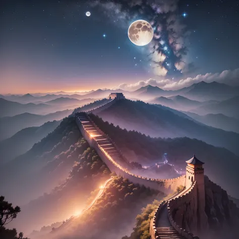 /imagine prompt: color photo of "Great Wall"
Twinkling stars dotting the sky, a round moon high above the Great Wall
—c 10 —ar 2:3 --auto --s2