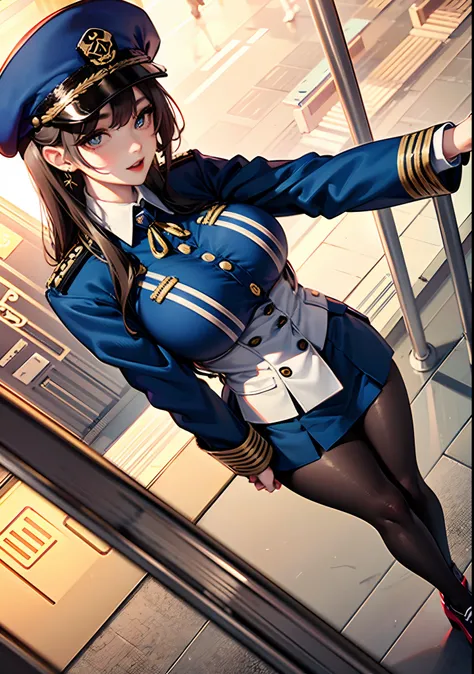 Beautiful adult Korean girl, college girl, standing on railway station, beautiful girl, intricate details, 8k, wearing uniform,unrealistic girl, sharp image, thick thighs , sexy, massive breast