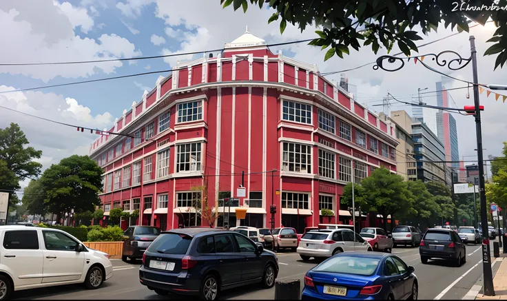 red building and cars on the street