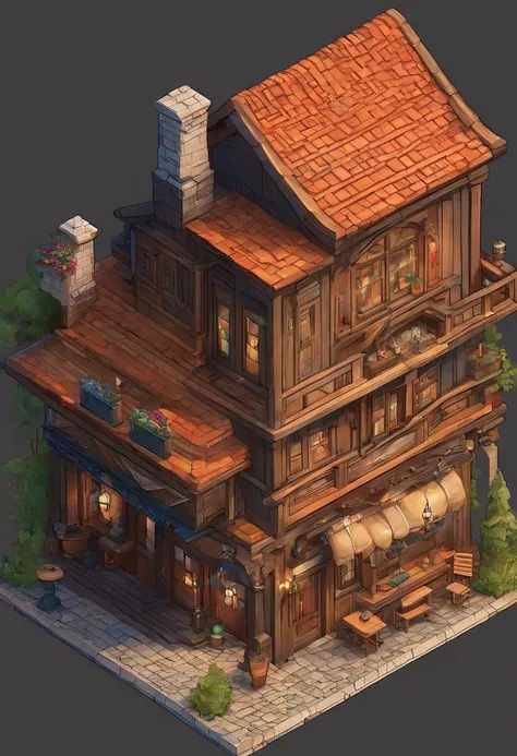 Small building close-up， Multi-dimensional comfortable building, Stylized game art, 3 d render stylized, Medieval Tavern, Stylized concept art, polycount contest winner, stylized 3d render, dimly-lit cozy tavern, isometric 2 d game art, isometric game art,...