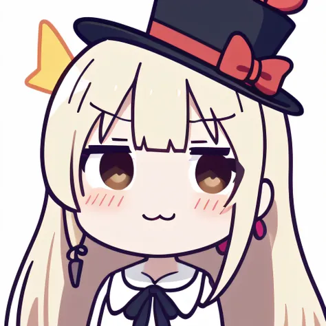 (masutepiece,Best Quality,Ultras_Detailed, hight resolution, absurderes:1.2),Emoji Package,1 boy, virtual_youtuber, Open_bocchi, Solo, Ahoge, Smile, It features a simple_Background, white_Background, earrings, Top_hat, :D, Jewelry, Bangs