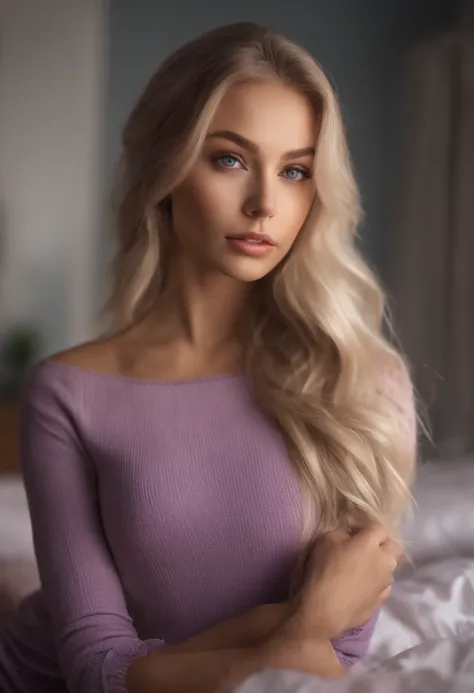 arafed woman fully , sexy girl with blue eyes, ultra realistic, meticulously detailed, portrait sophie mudd, blonde hair and large eyes, selfie of a young woman, bedroom eyes, violet myers, without makeup, natural makeup, looking directly at the camera, fa...