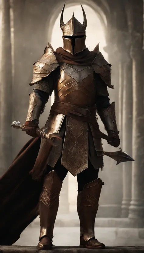 (Best quality,4K,8K,A high resolution,Masterpiece:1.2),Ultra-detailed,(Realistic,Photorealistic,photo-realistic:1.37),A sword-wielding demon armor warrior stood in the hall, Full body portrait of the mysterious knight, Wearing heavy armor，A sacred warrior ...