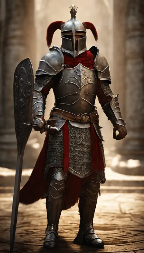 (Best quality,4K,8K,A high resolution,Masterpiece:1.2),Ultra-detailed,(Realistic,Photorealistic,photo-realistic:1.37),A sword-wielding demon armor warrior stood in the hall, Full body portrait of the mysterious knight, Wearing heavy armor，A sacred warrior ...