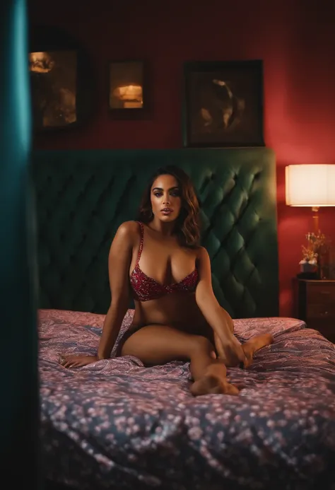 Anitta de biquini na cama, realismo, 4k, janela, abaju, apartamento