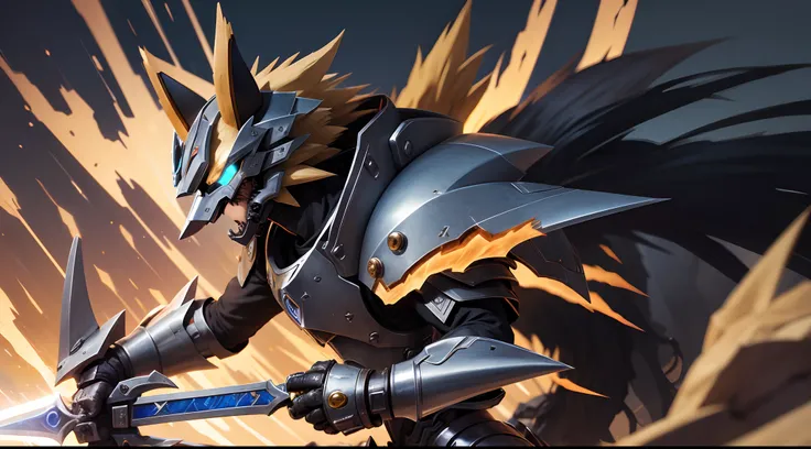 Yu-Gi-Oh Zoid wild wolf Digimon Knight using sword  in hand skill power wearing shield in hand