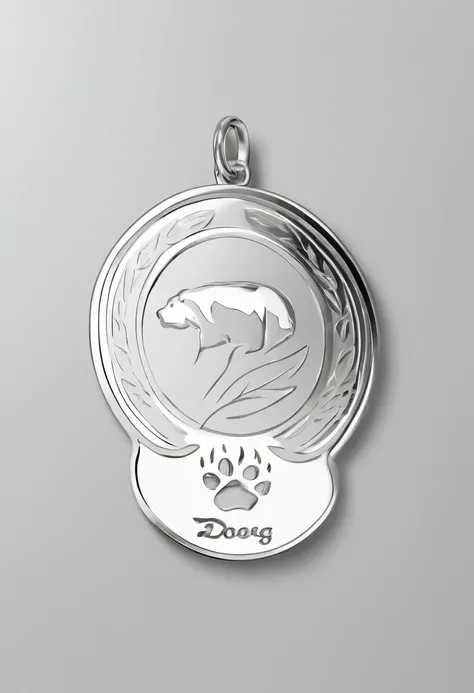 medal,Medallion in the style of a bears paw,There is a leaf in the middle of the medallion,The leaf is engraved with the word dog,logo,Cartoon style,white backgrounid