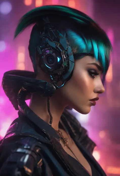 cyber punk perssonage，1Blittle girl，short detailed hair，cruel，3/4 side face，Overlooking，k hd，