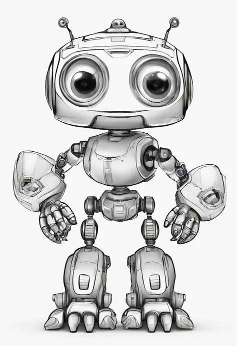 Create black and white pages of cute cartoon-style land animal robot, No shading, No shadow, no background, And no borders..